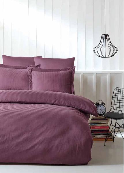 طقم غطاء لحاف مزدوج مخطط من الساتان مع وسادة أنيقة هدية - البرقوق