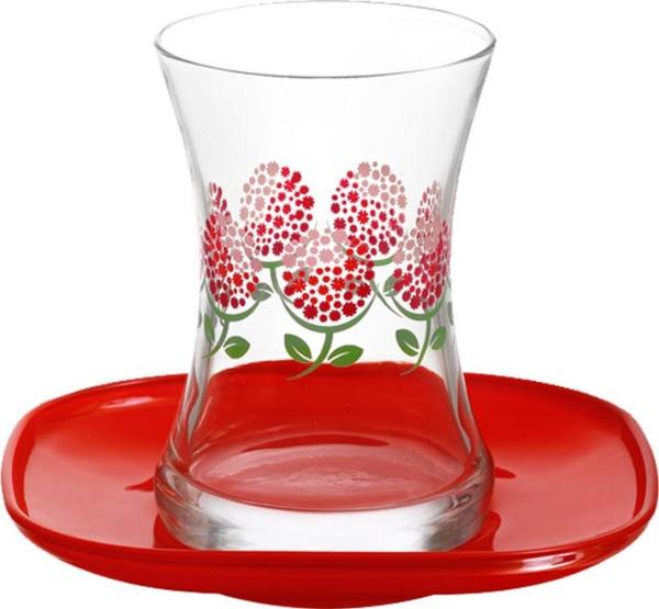 Lav Alisyum 6'lı Çay Seti 12 Parça | Kırmızı | Alisyum-0001