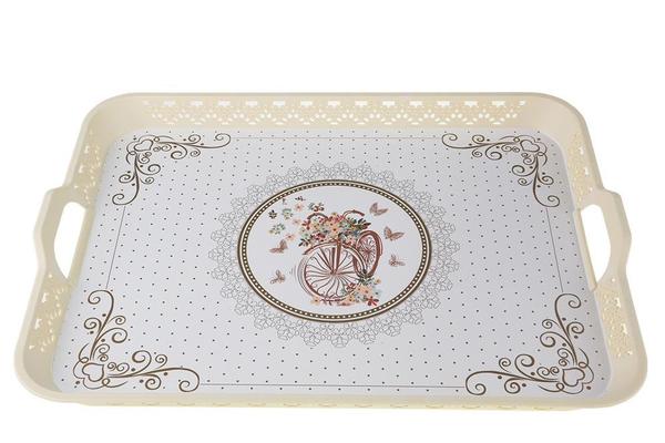 Dekonaz Servis Tepsisi Altın Renkli Bisiklet Model Krem 52x38 cm