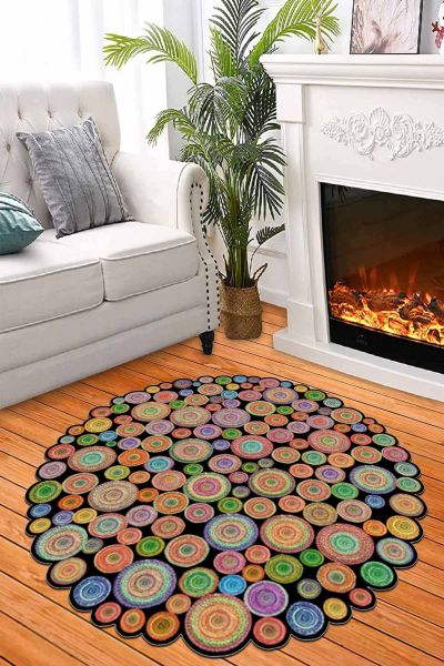 Birkilim Yuvarlak Yıkanabilir Dekoratif Halı İpeksi Kaymaz Taban | MLN-IP-HT-1607