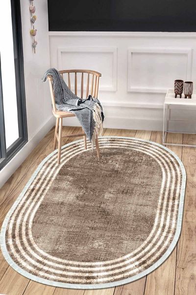 Birkilim Oval Yıkanabilir İpeksi Kaymaz Taban Dekoratif Halı | MLN-IP-O-HT-487