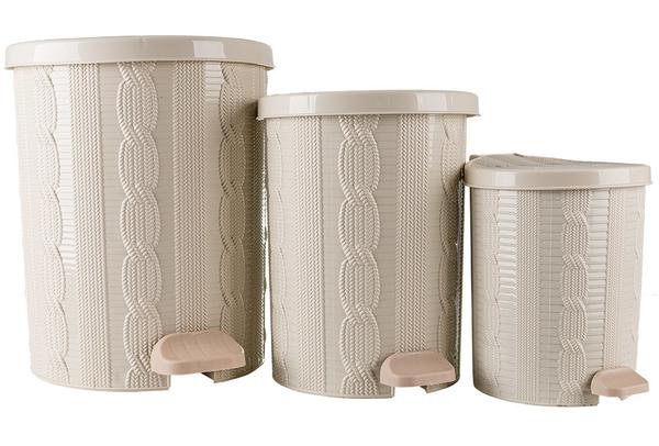 Violet 3'lü Örgülü Çöp Kovası Seti | 861-bej