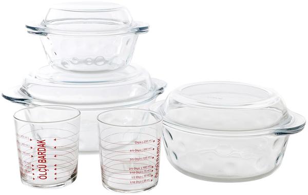 Borcam 8 Parça Kapaklı Cam Ölçülü Fırın Seti