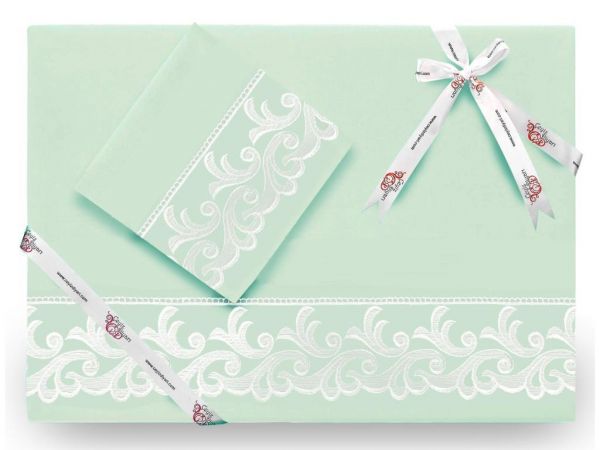 Mitgift Land French Guipure Belinda Schlichtes Bettbezug-Set Nilgrün