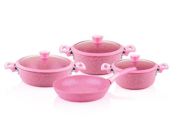 Bayev | Aksu 7 Parça Extra Titan Pembe Döküm Tencere Seti