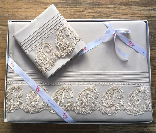 Das Land der Mitgift Französisch geschnürte gerippte Coincidence Bettbezug Set Cappucino