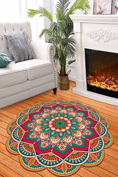 Birkilim Yuvarlak Yıkanabilir Dekoratif Halı İpeksi Kaymaz Taban | MLN-IP-HT-1610