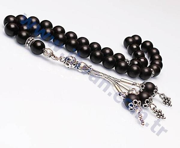 Akik Taşı Tesbih (925 Ayar Gümüşlü) - Siyah