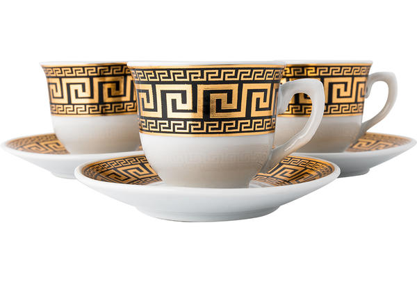 Dekonaz | Türk Kahvesi Fincanı | İşlemeli Tasarım |12 Parça | Altın Siyah | Gp-0097