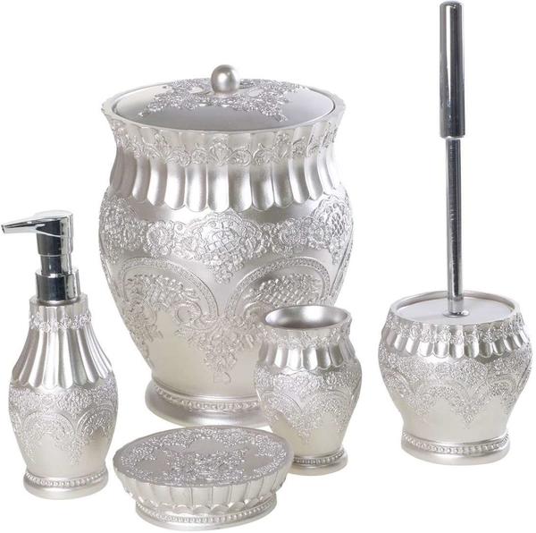 Noble Life Riviera Kokulu Banyo Takımı 5 Parça Gri Gümüş