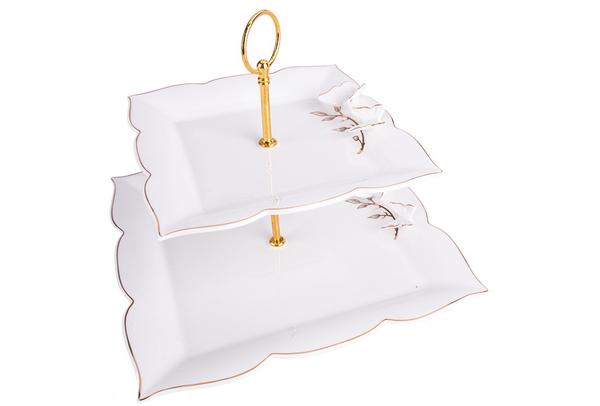 Dematex 2 Katlı Porselen Servis Tabağı | Kare | DTX-59-KARE