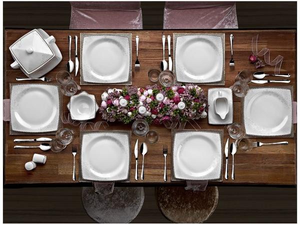 Taç Mühr-ü Sedef Motif 85 Parça Yemek Takımı | Kare | 12 Kişilik | TAC-2054