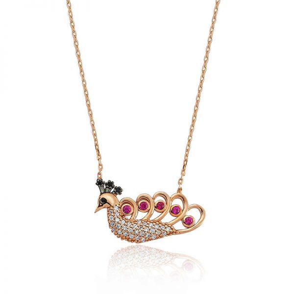 Gümüş Tavus Kuşu Bayan Kolye