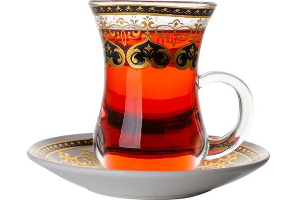 Dekonaz 12 Parça Kulplu Çay Bardağı Seti / Dekonaz 6'lı Çay Kaşığı Hediyeli | GP-0031