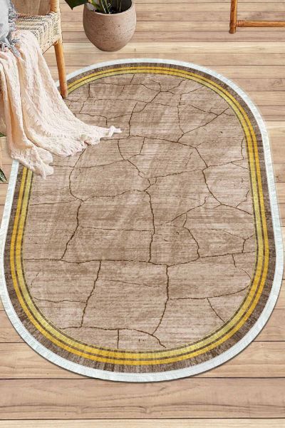 Birkilim Oval Yıkanabilir İpeksi Kaymaz Taban Dekoratif Halı | MLN-IP-O-HT-1479