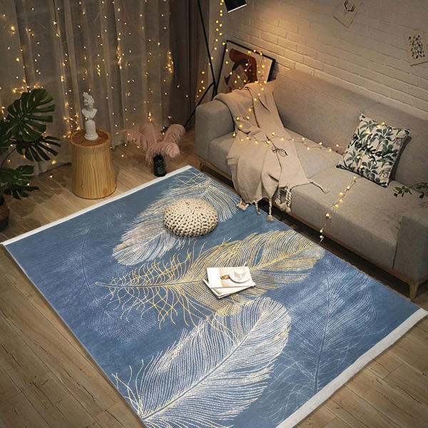 Siela Kuş Tüyü Desenli Yıkanabilir Halı | 1815-gri