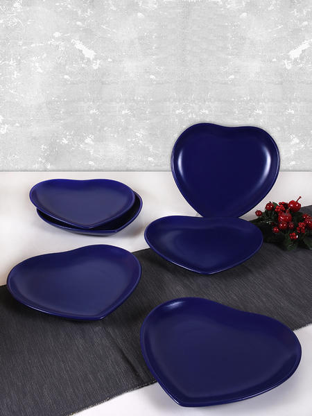 طبق خدمة القلب من الكوبالت غير لامع 25 سم 6 قطع | كيراميكا