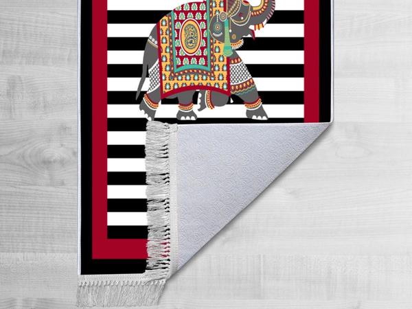 Anti Slip Sole Digital Printing Velvet Carpet Elephant Red 150x220 Cm