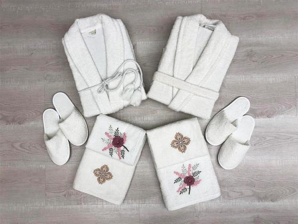 Garden Nakışlı Aile Bornoz Seti Krem Krem