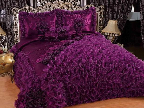 Saten Yatak Örtüsü Seti Çift Kişilik Mor