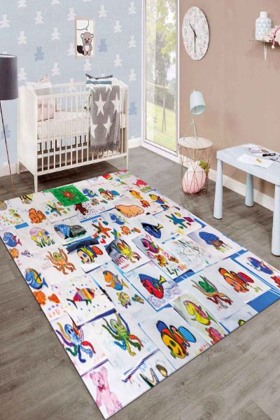 Birkilim Yıkanabilir İpeksi Kaymaz Taban Çocuk Odası Halısı | MLN-IP-SD-187
