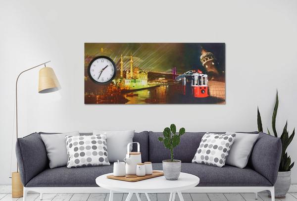 Saatli Duvar Tablosu İstanbul Manzaraları 87cm