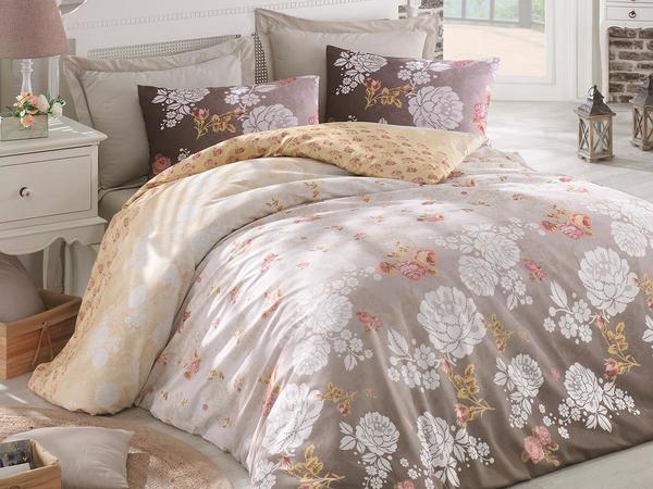Housse de couette double 100% coton Şahende Marron | Meilleure classe