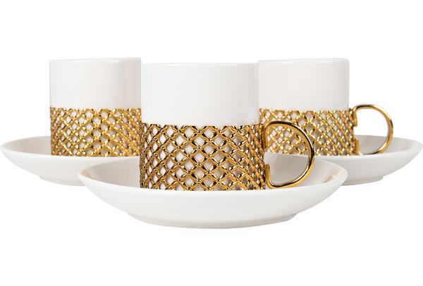 Dekonaz | 6'lı Türk Kahvesi Fincan Seti | 12 Parça | Porselen | Selçuklu Design | Gp-0085