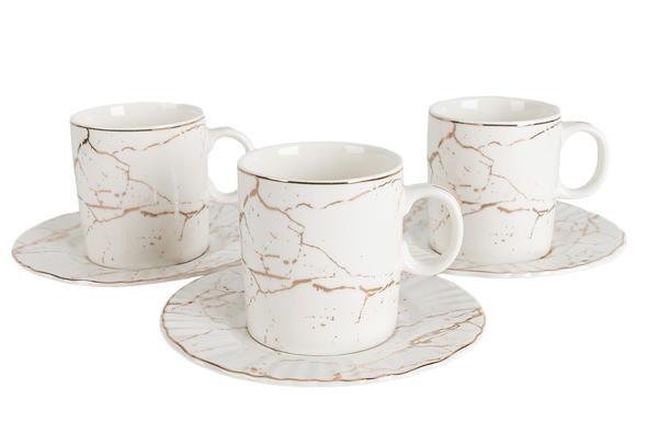 Hayal | Kahve Fincan Seti | 6 Kişilik | 12 Parça | Mermer Desenli | Beyaz Altın | By-alzp-180431