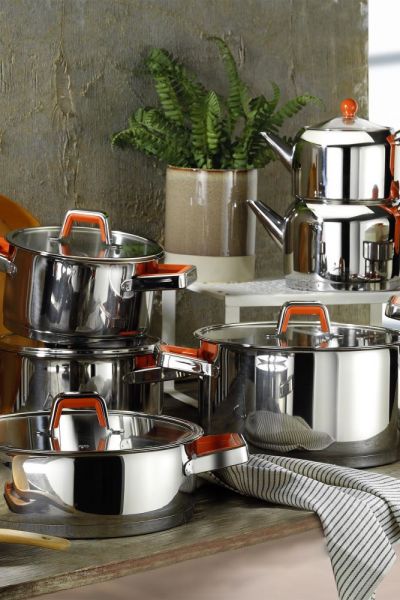 Kütahya Porselen Silindir 18 Parça Çelik Ceyiz Seti Turuncu