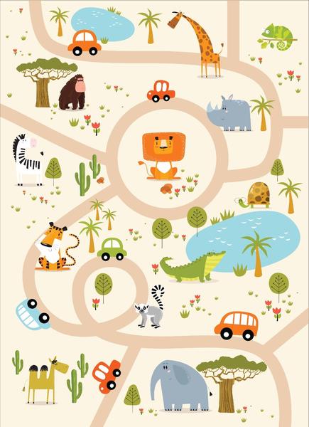 Bayev Çocuk Odası İçin Desenli Halı Hayvanat Bahçesi - 70x110 cm 1791-01