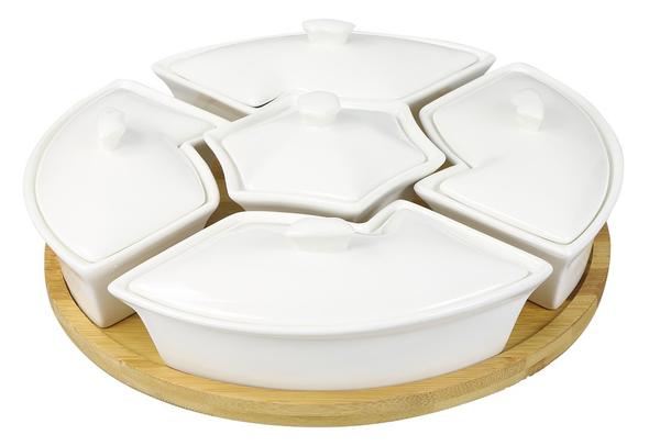 Duygu Bambu Porselen Çerezlik | 5 Bölme | 11 Parça | Tepsili | Dg-6218