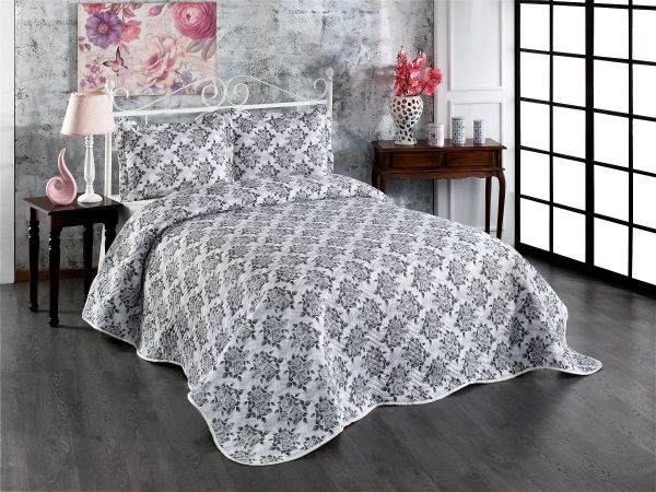 Belenay Baskılı Çift Kişilik Kapitone Yatak Örtüsü - Rose V-1 Gri