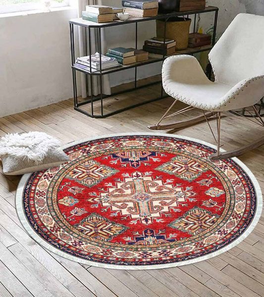Birkilim Round Washable Decorative Carpet Silky Non-Slip Base | MLN-IP-YU-HY-1439