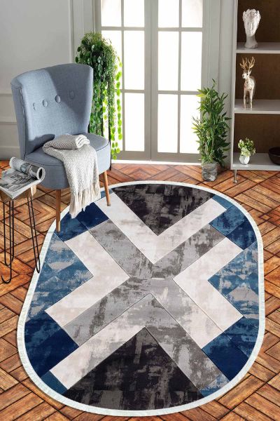 Birkilim Oval Yıkanabilir İpeksi Kaymaz Taban Dekoratif Halı | MLN-IP-O-HT-1389