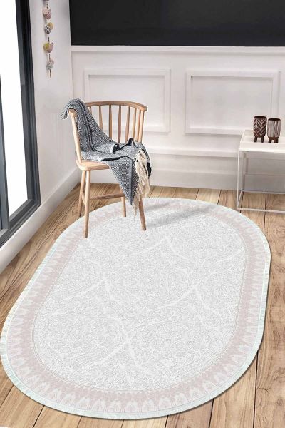 Birkilim Oval Yıkanabilir İpeksi Kaymaz Taban Dekoratif Halı | MLN-IP-O-HT-391