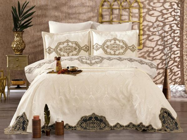 Dowery Livza French Lace Brautset Ecru Gold