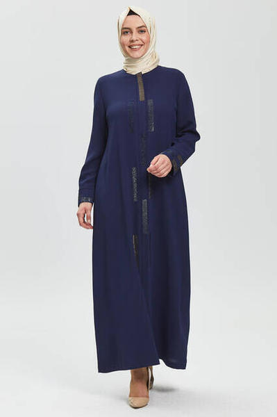 Derin Lacivert Zigzag Taşlı Ferace 9070-20