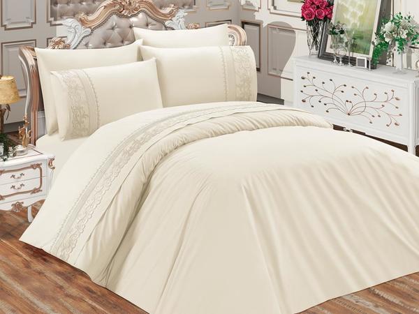 Fransız Güpürlü Lara Nevresim Takımı Krem