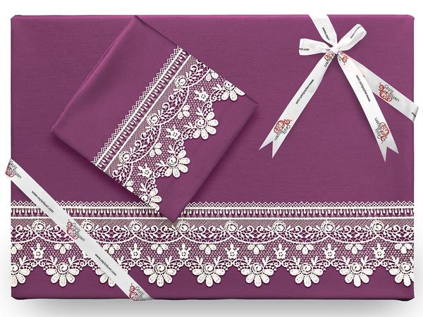 طقم غطاء لحاف Efsun سادة برباط فرنسي برقوقي