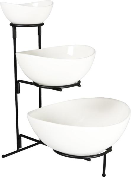 Duygu Metal Standlı 3'lü Derin Porselen Çerez - Kahvaltı Seti | Beyaz