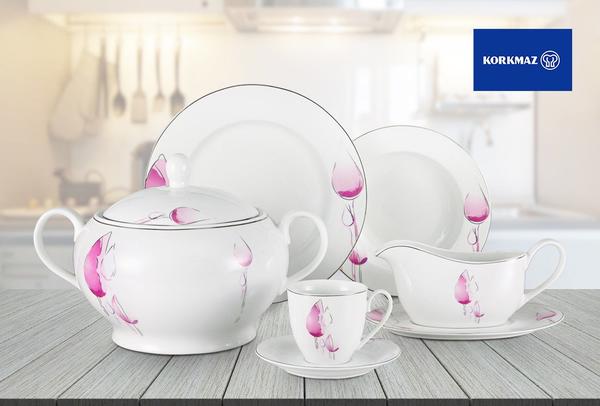 Korkmaz Bianca 86 Parça Blumy Porselen Yemek Takımı | 12 Kişilik | A8015