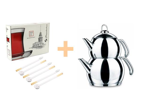 Korkmaz Tombik Çaydanlık & 6'lı Cam Kaşık Seti & Üsküdar Çay Bardak Seti Hediyeli !