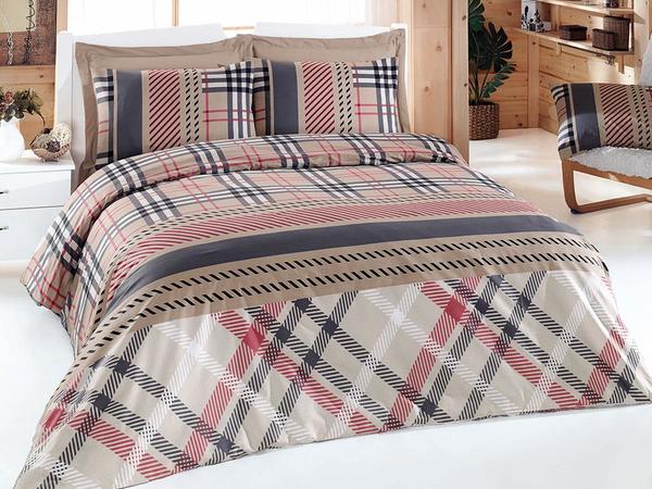 Burbery %100 Pamuk Çift Kişilik Nevresim Takımı Kahve