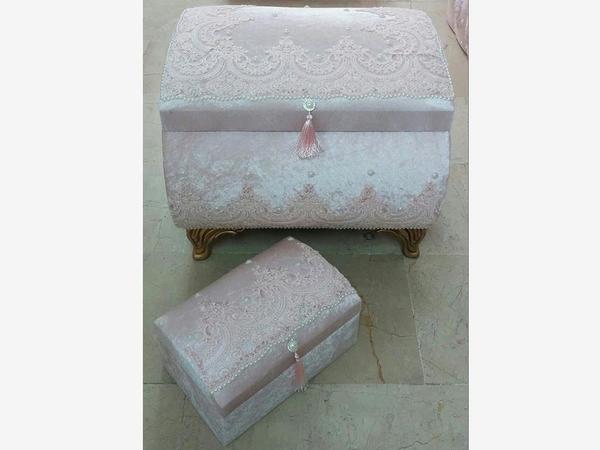 Coffre à dot 2 pièces avec poudre de pattes de cygne convexe et en dentelle