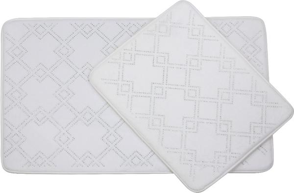 Almina Elegance Parlak Taşlı Kare Desen Banyo Paspas Seti 2 Parça Midi | Beyaz