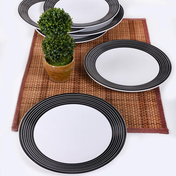 صحن كيك أسود مخطط 20 سم 6 قطع | كيراميكا