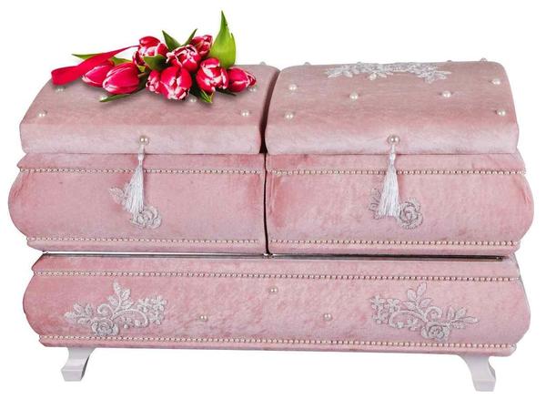 Barbara 3'lü Çeyiz Sandığı - Pudra