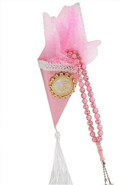 Chapelet en cône en tissu rose-3159