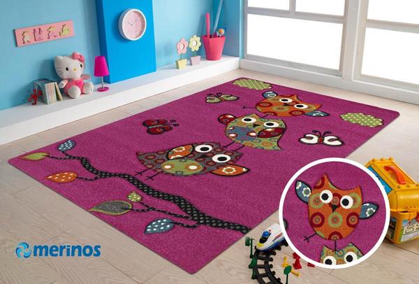 Merinos Halı Diamond Kids Sevimli Baykuşlar Çocuk Halısı | Pembe | 793-55-Pink